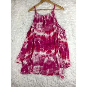 Hawaiian Tropic Women's Size M Blouse Top Cold Shoulder Tie Dye Stretch